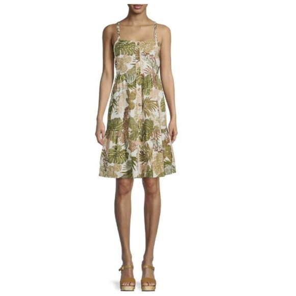 Beach Lunch Lounge Braided Strap Button Front Tropical Mini Dress - Picture 1 of 10